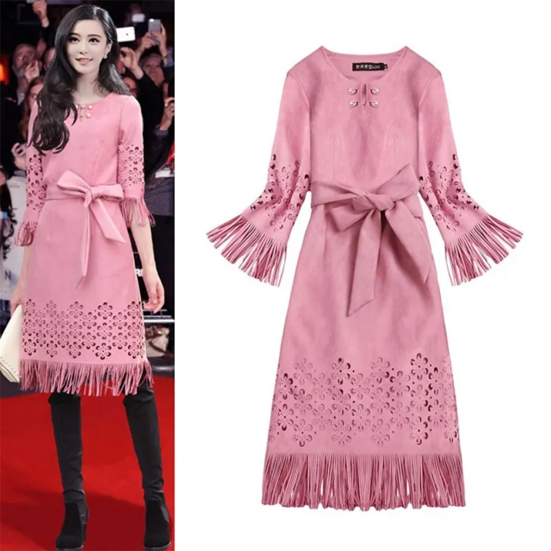 

Бархатное платье звездного цвета из оленьей кожи с кисточками и сгоревшими цветами, женское облегающее платье во французском стиле на осен...