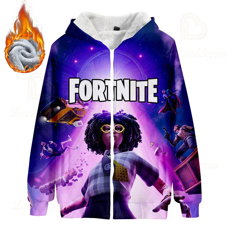 Модные толстовки FORTNITE для мальчиков и девочек детские с капюшоном толстые теплые