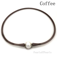 wholesale 16 inches coffee rubber silicone natural 10 11mm handmade pearl necklace