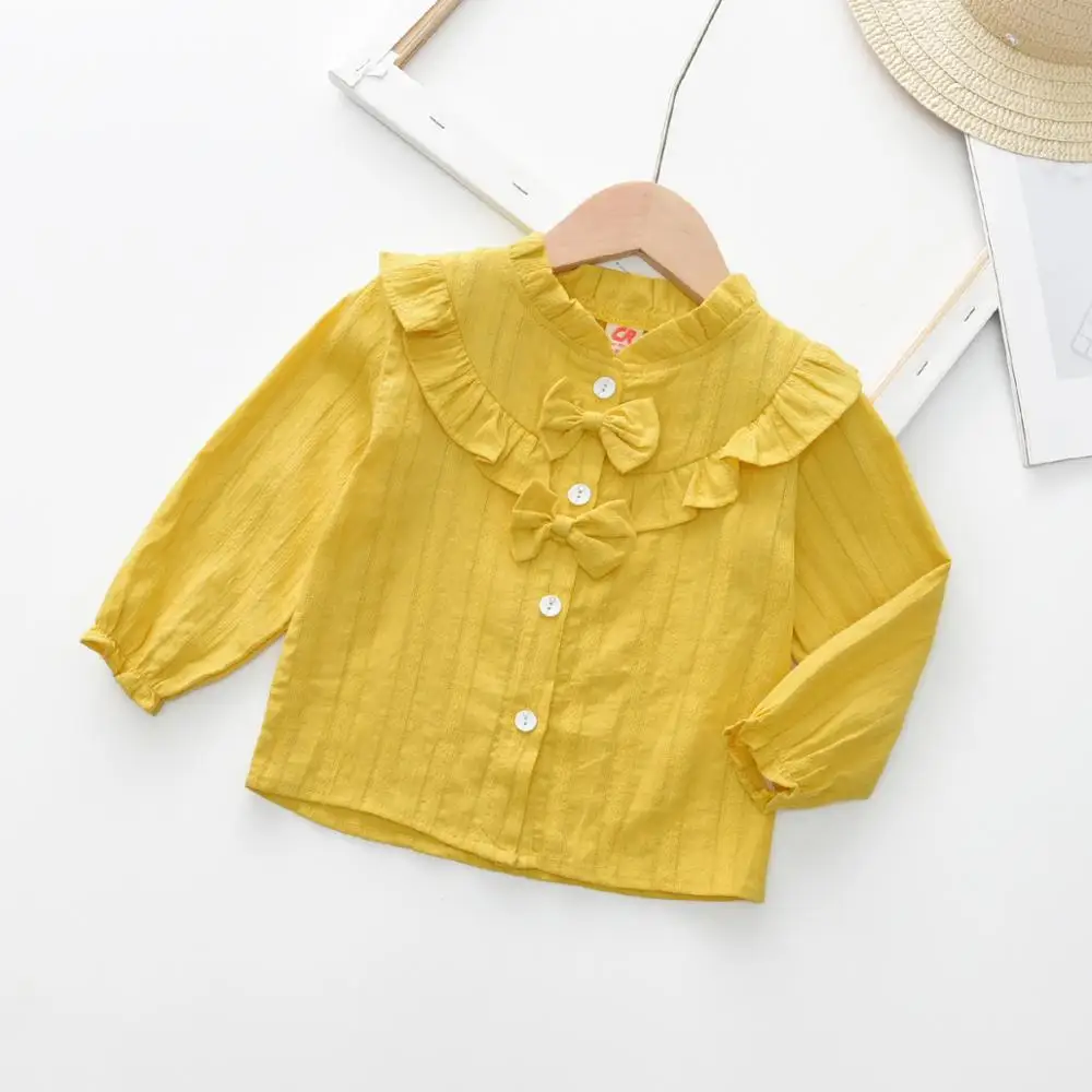 Блузка с воротником стойкой и оборками для девочек|Тройники| |