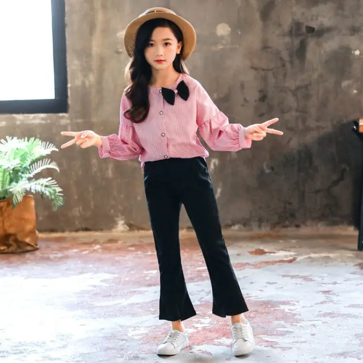 Весенне-осенние комплекты одежды для девочек Детская футболка в полоску с