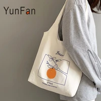 new simple fruit orange canvas bag artistic vest women portable shoulder bag handbag lightweight high quality bag shopping bag