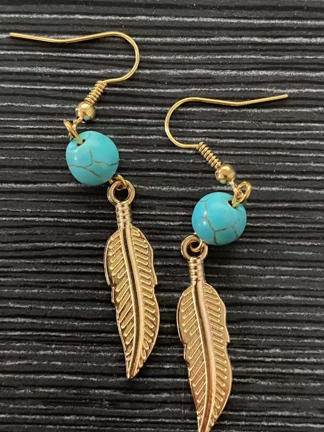 Ретро голубая каменная бусина серьги ювелирные изделия перо для женщин подарок