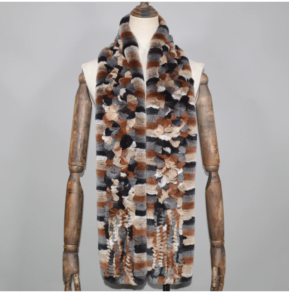 Winter Long Style Women Real Rex Rabbit Fur Scarf Rex Rabbit Fur Warm Soft Ring Scarfs High Quality Knit Rabbit Fur Scarves