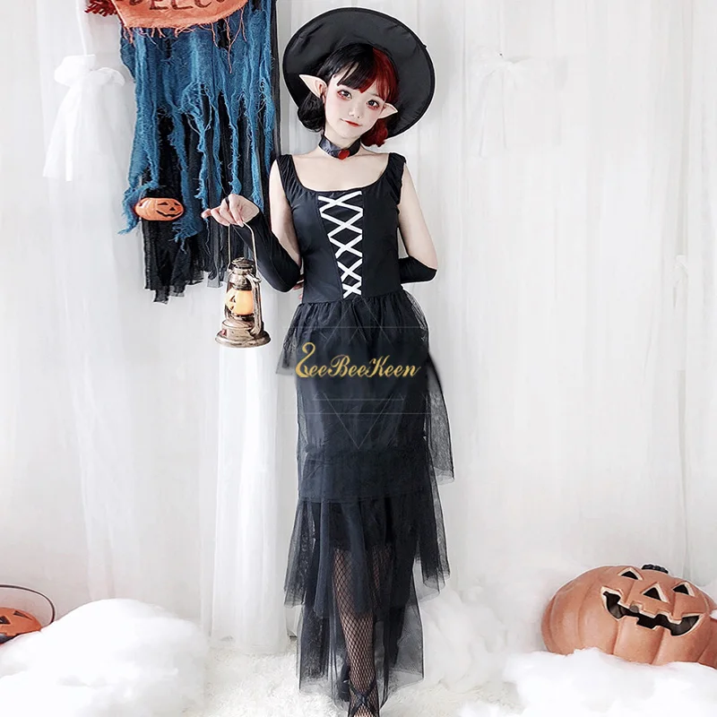 

halloween costumes for women Gothic Black Sexy Witch Long Dress Halloween Party Peformance Clothes Adult Bat Cosplay Costume