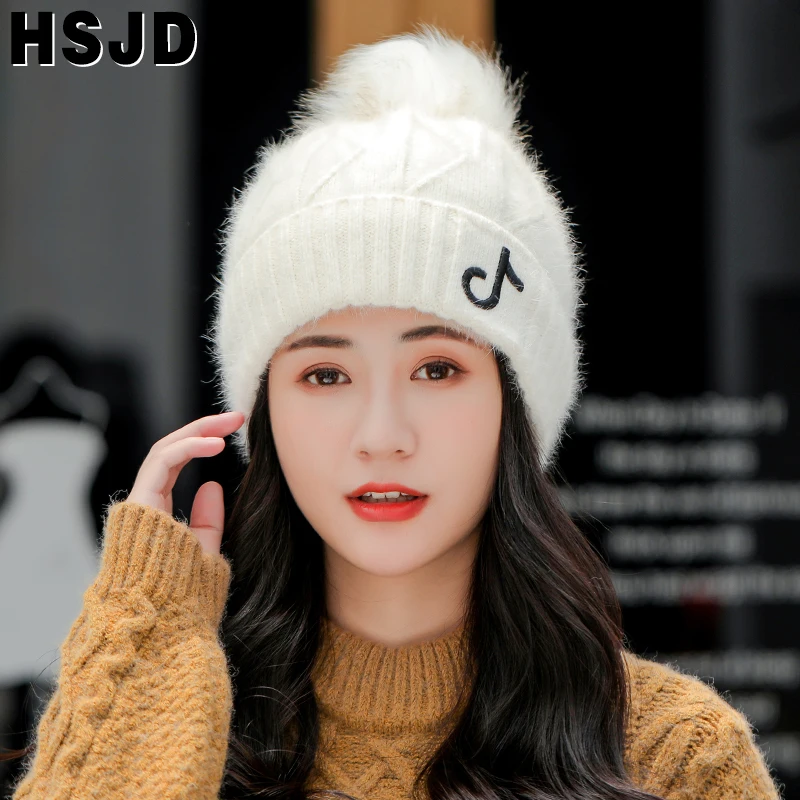 Зимние шапки для женщин из искусственного кроличьего меха вязаная шапка девочек