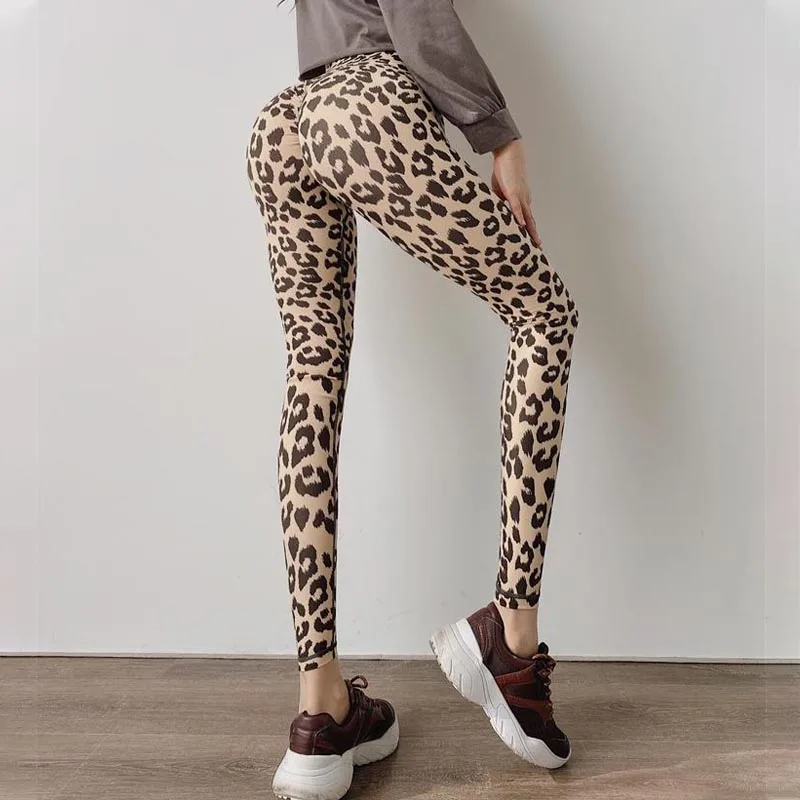 

Rooftrellen 16% Spandex Bubble Butt Leggings Sexy Women Leopard Leggings High Waist Slim Pants Running Sports Street Pants