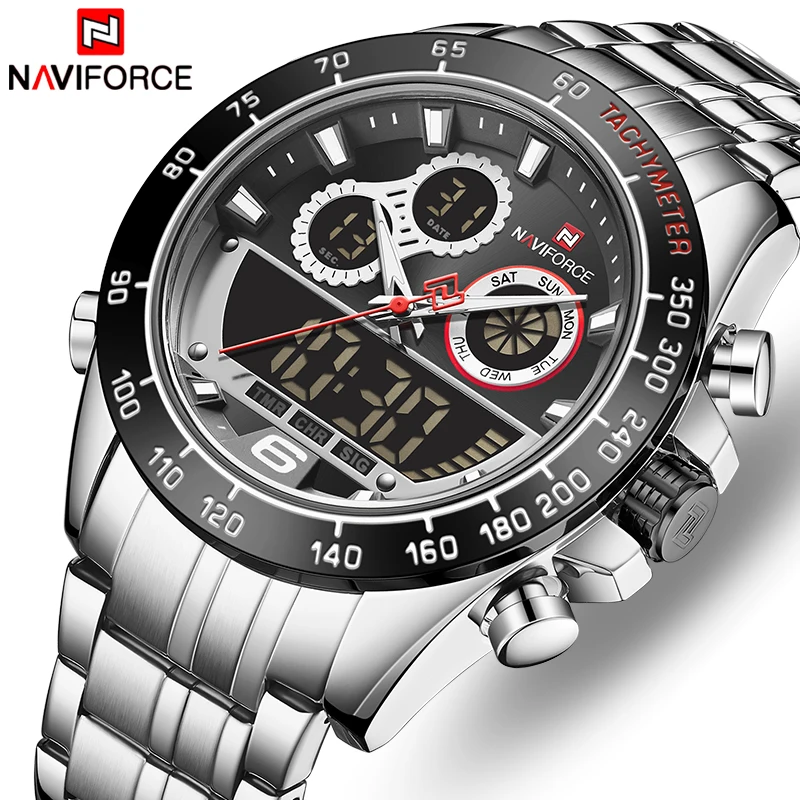 

Мужские часы NAVIFORCE, новые спортивные кварцевые часы, мужские военные наручные часы с хронографом и браслетом из нержавеющей стали, мужские часы