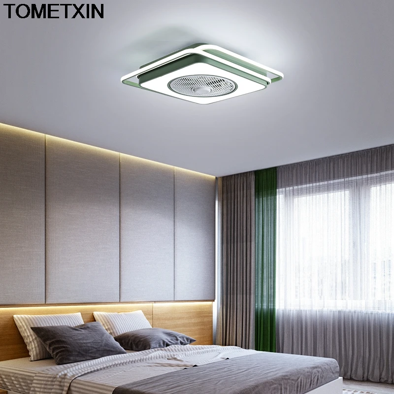 

modern chandelier with fan Square 55x55cm led chandelier lighting Black+white/Green luces led decoracion light fixtures