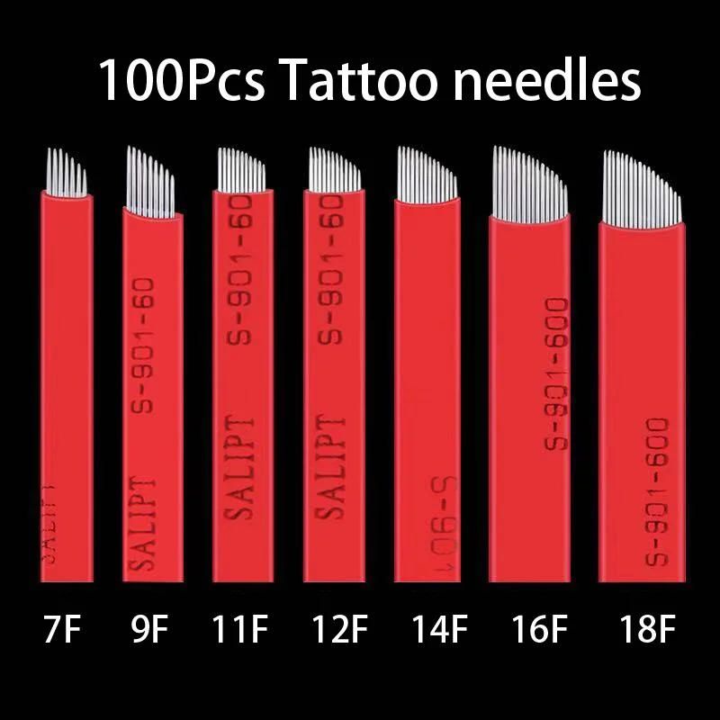 

100Pcs Tebori 7 9 11 12 14 16 Flex Microblading Laminas Nano Tattoo Needles Pins Blade for 3D Makeup Eyebrow Pen Embroidery