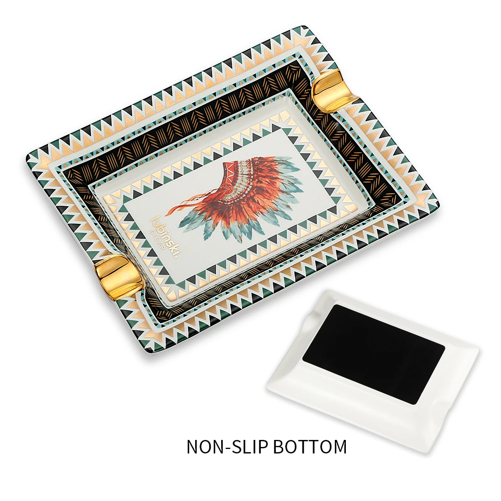 

LUBINSKI Ceramic Cigar Ashtray Home Portable Decoration 2 Slot Ash Tray Luxury Smoking Holder Cigarette Accessories