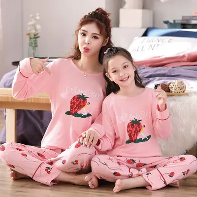Семейные рождественские пижамы для мамы и дочки в одном стиле, платья Hello Kitty одежда из хлопка с длинными рукавами детские пижамы, для детей - Цвет: 3