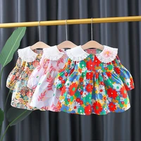 new long puff sleeve floral dresses for baby girls cute daisy printed 1st birthday party princess dress kids girls autun clothes