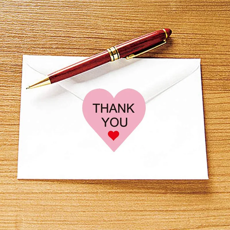 1 Roll 2 Styles Pink Heart Thank You Wedding Stickers for Shopping Small Shop Local Handmade Baking Gift Decor Labels Sticker | Канцтовары