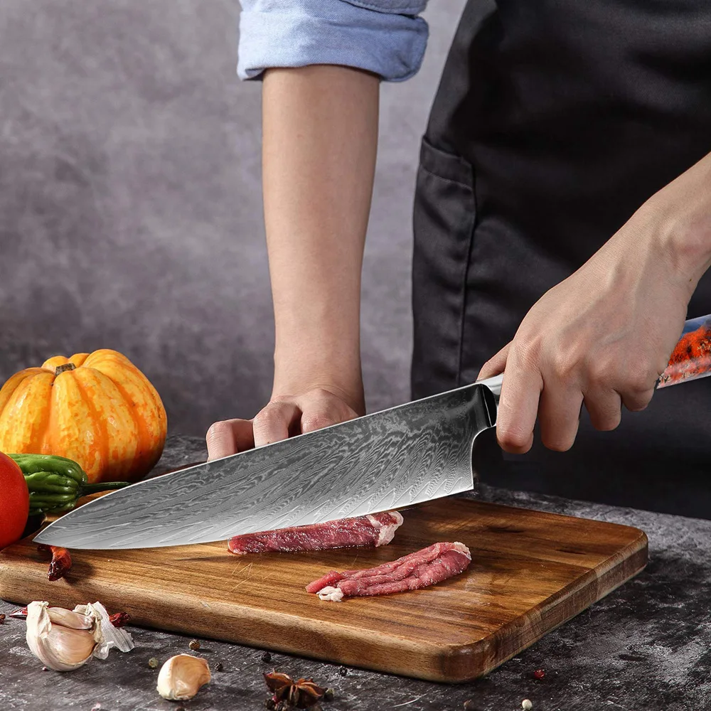 

XITUO 8 Inch Damascus Chef's Knife Professional Kitchen Knife Japanese Meat Cleaver With Ergonomic Design Resin Handle