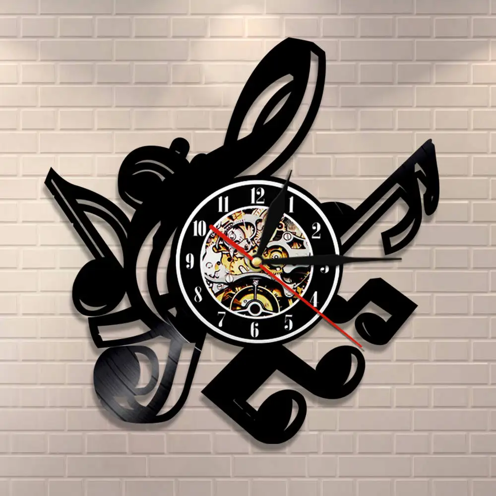 Настенные часы в виде скрипичного ключа виниловый декор винтажном стиле ноты для