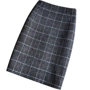 Женская шерстяная юбка-карандаш в клетку, с высокой талией