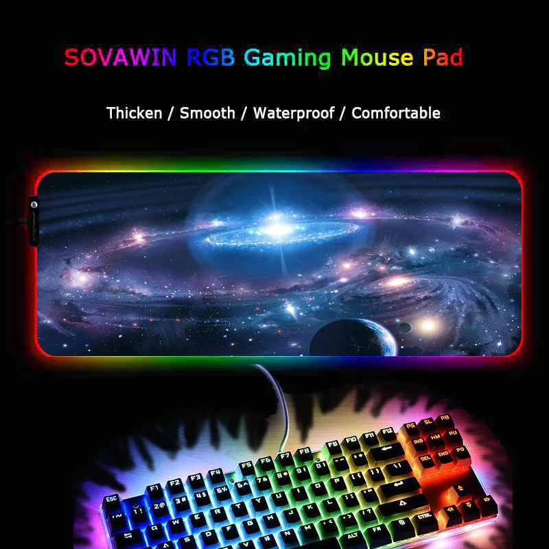 Игровой компьютерный коврик для мыши XGZ с RGB-подсветкой космической планетой |