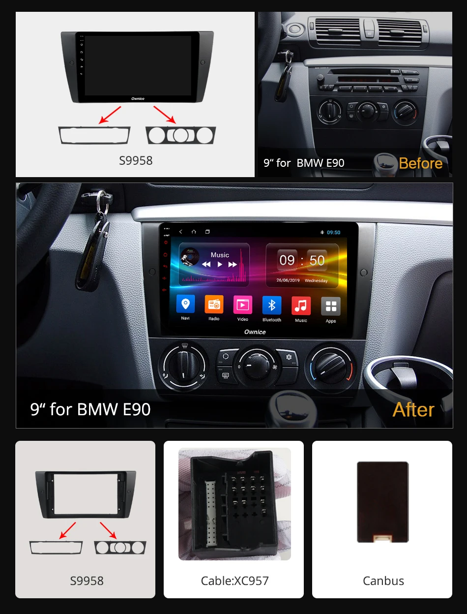 9 дюймов Ownice 4G LTE SPDIF Автомобильный GPS Navi плеер Android 0 Восьмиядерный для BMW E90 K3 K5 K6 360