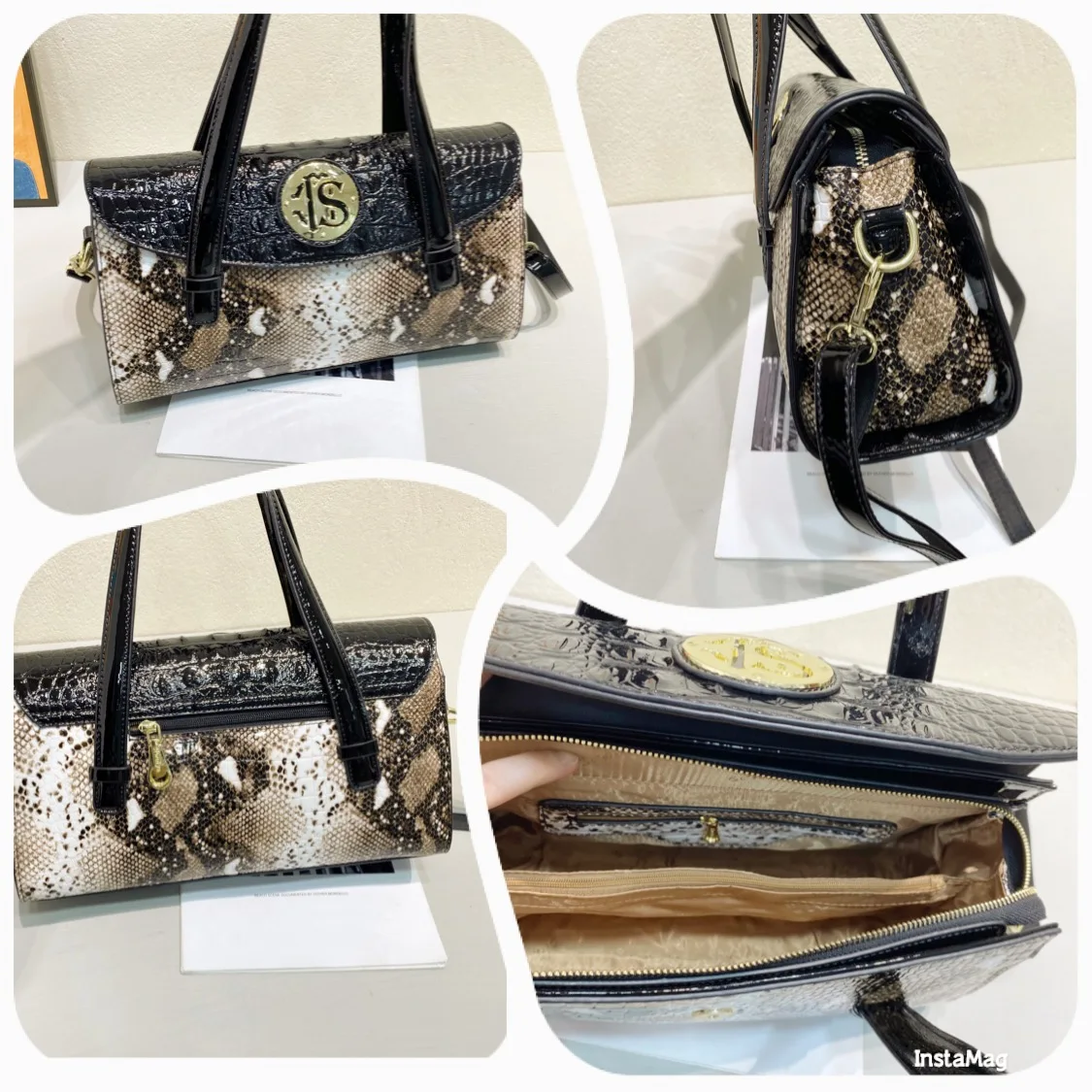 Женская сумка-тоут из натуральной кожи с текстурой змеиной | Багаж и сумки