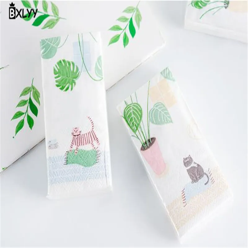 BXLYY 2 шт. мультфильм растение кошка одноразовые бумажные полотенца трехслойный платок с принтом бумажные вечерние украшения подарок Рождество. 85z