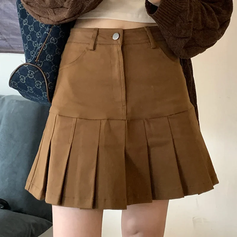 Черная Милая плиссированная юбка для школьницы Корейская тонкая хлопковая