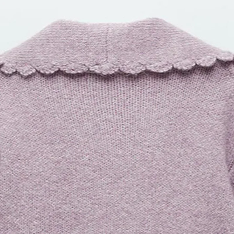 

Flower Turn-down Collar Crystal Double Breasted Cardigan Sweater Solid Long Sleeve Cropped Knitted Tops Spring Sweet Pull Femme