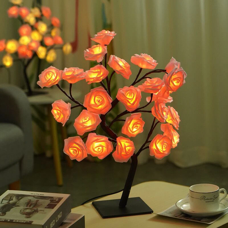SAROK Night Light USB Desk Lamp LED Simulation Rose Tree Light with Removable Plastic Base for Gift Home Decoration