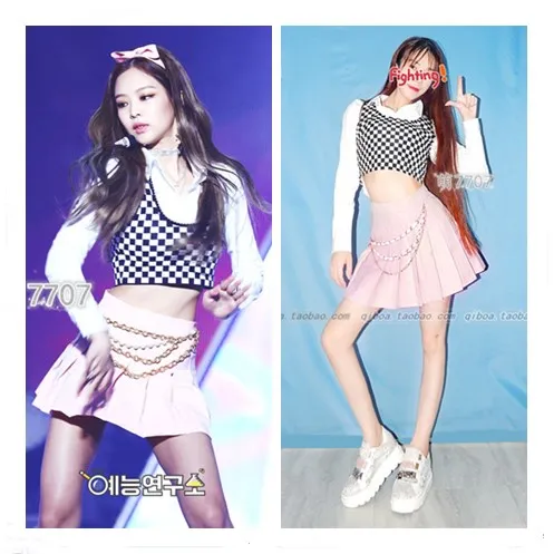 Kpop корейские знаменитости для танцев шоу пикантный клетчатый жилет белая