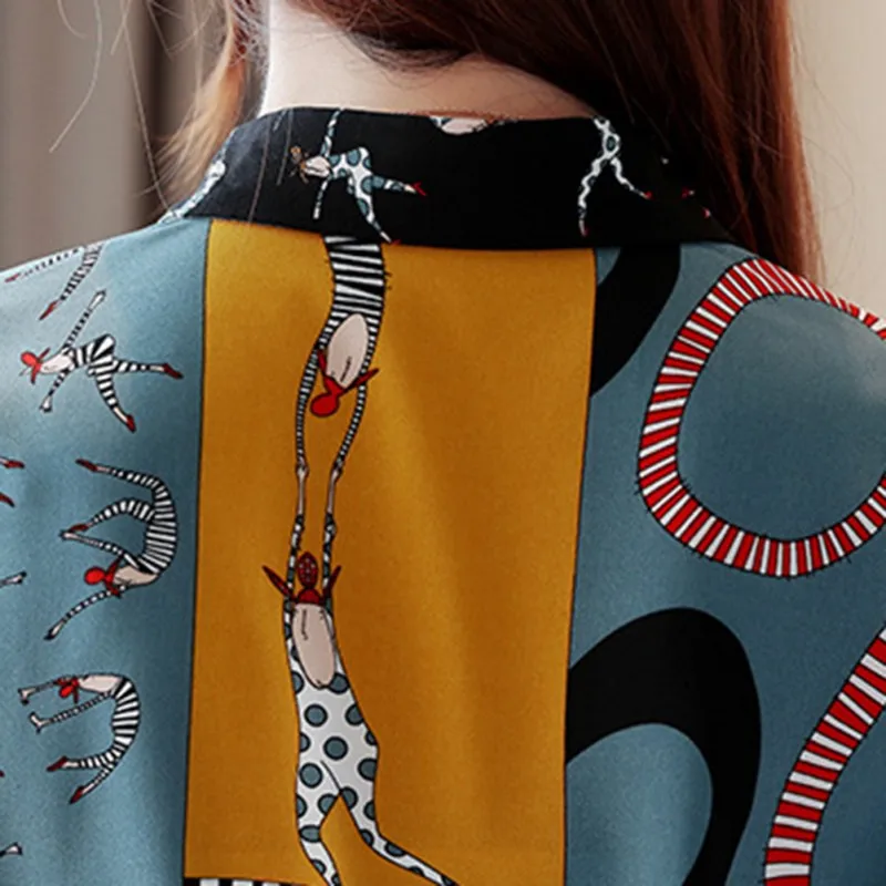 

Long Sleeve Vintage Blouse Women Cartoon Floral Print Lapel Shirt Loose Single-breasted Blouses Blusas Mujer De Moda Fashion