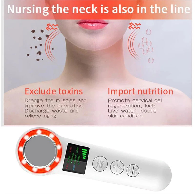 

High Qualit Ultrasonic Hot Cold Face Skin Care Device LED Massager Iontophoresis Facial Beauty Instrument Skincare Tools