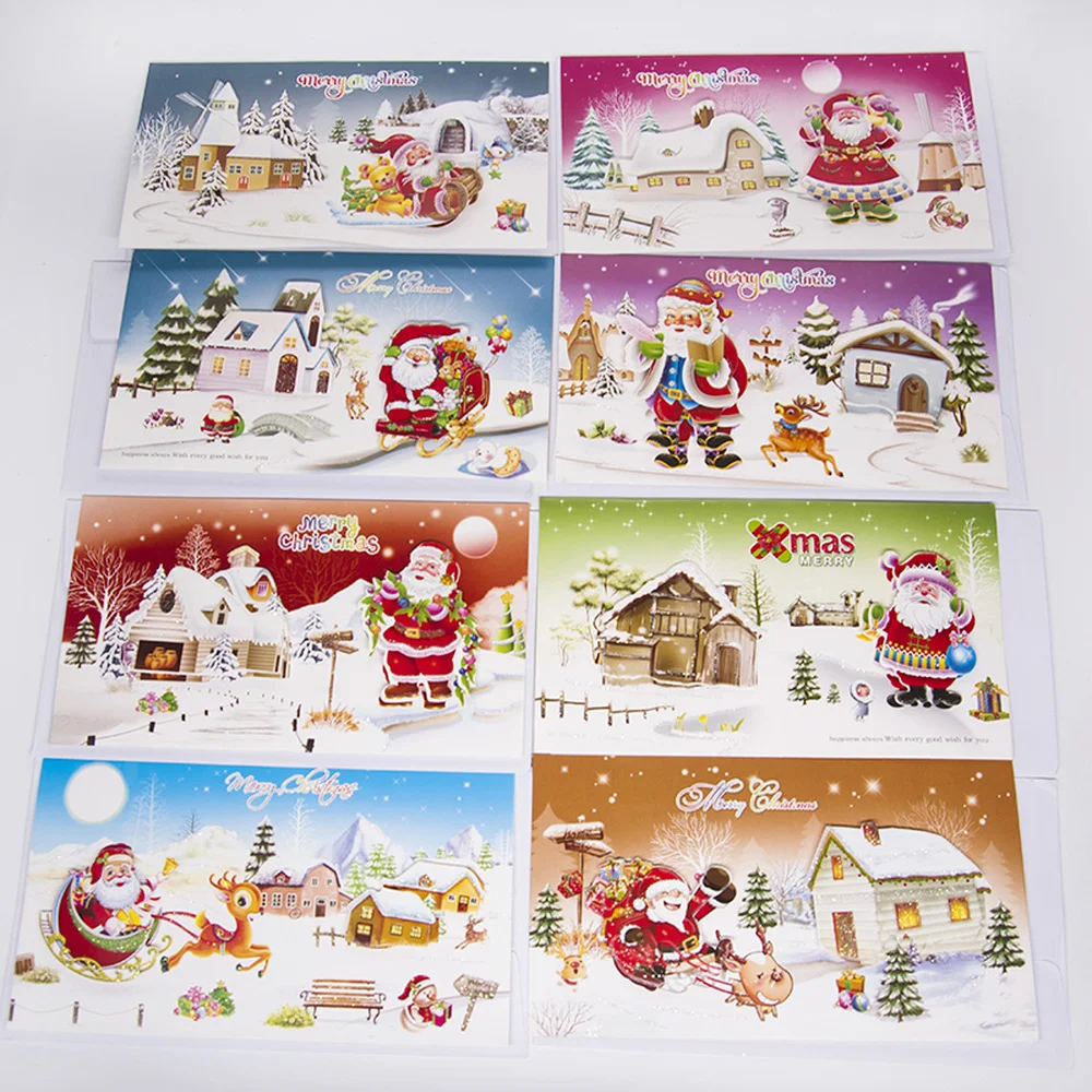 8 шт. Рождественская поздравительная открытка с Санта-Клаусом и конвертом