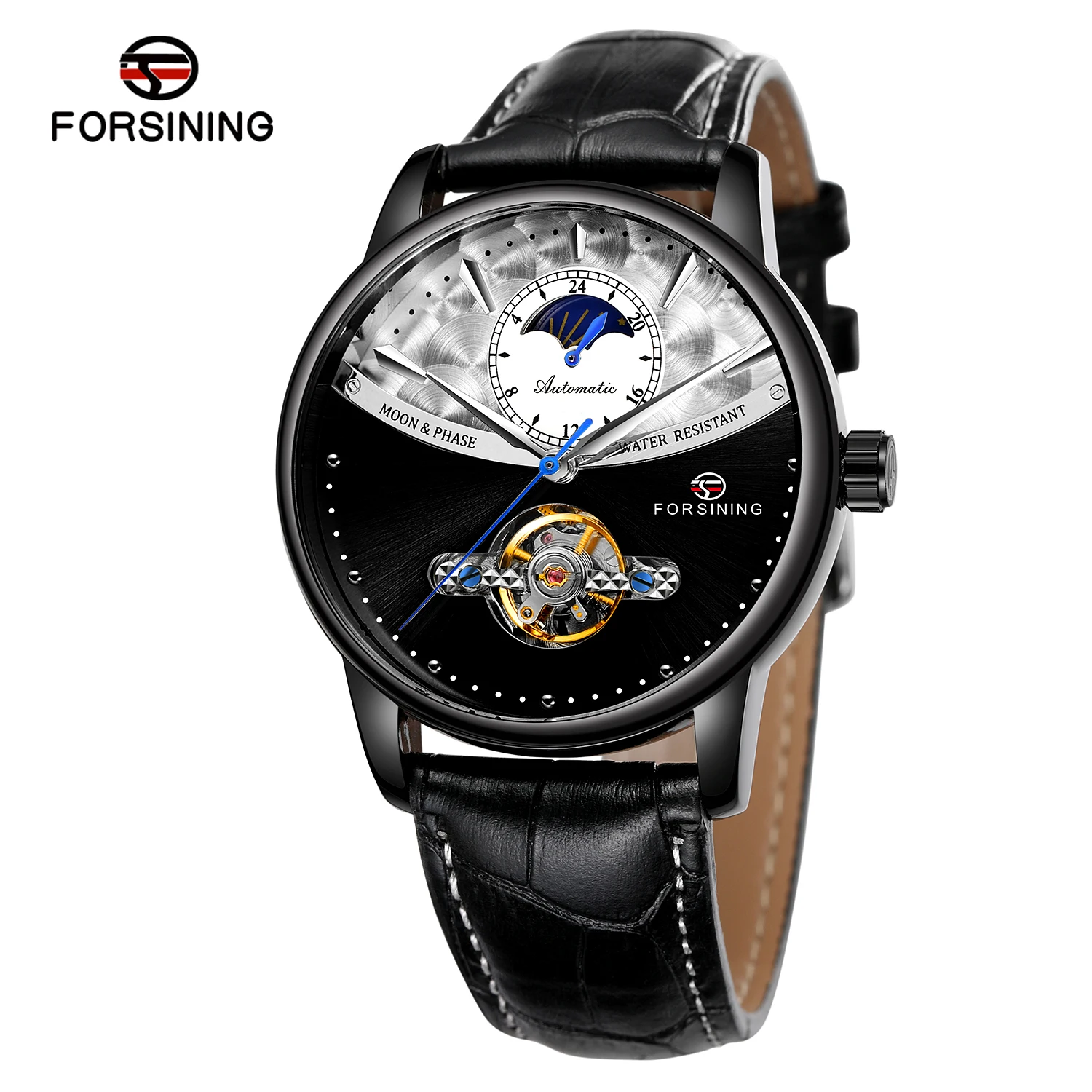 Классические Механические часы Forsining Blue Moon Phase, автоматические турбийон, мужские часы из натуральной кожи, мужские часы, Прямая поставка - Цвет: Type 3