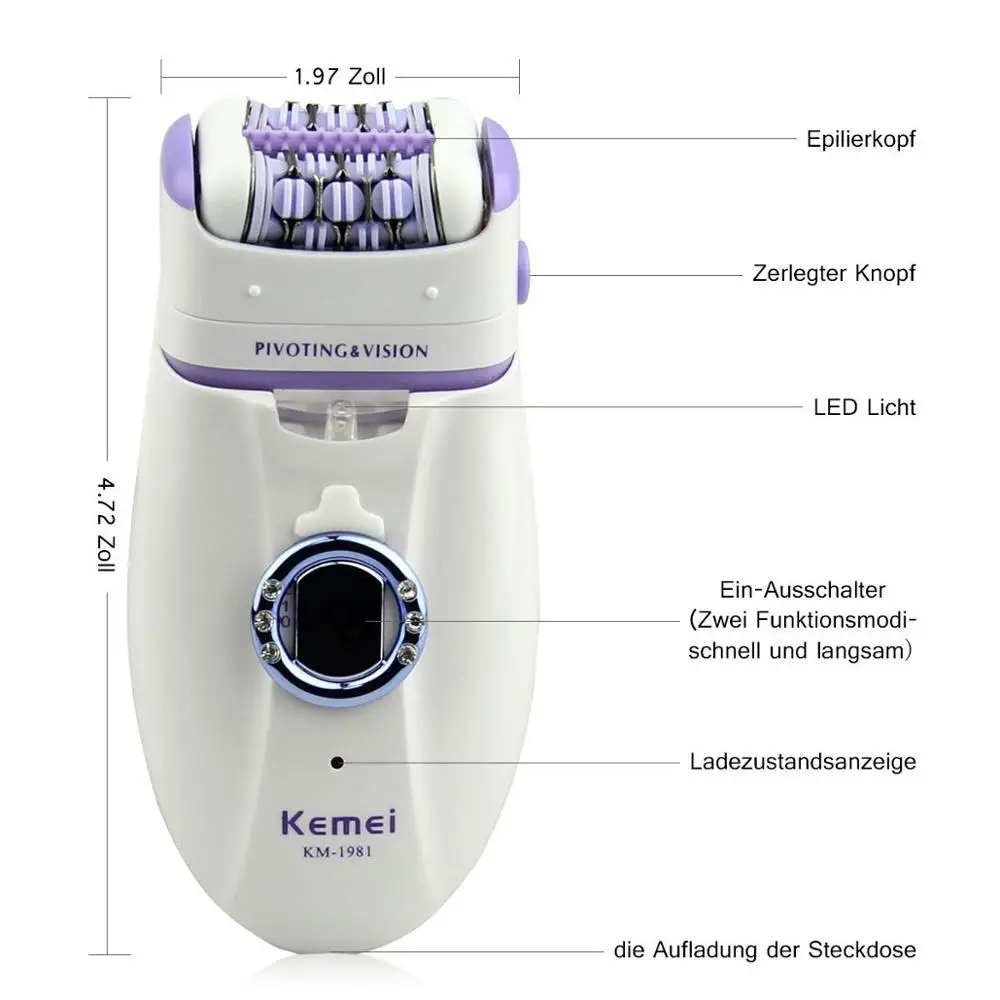 Kemei 3 in 1 Electric Epilator For Women Electronic Foot File Female Depilation Machine Rechargeable Hair Removal | Бытовая техника