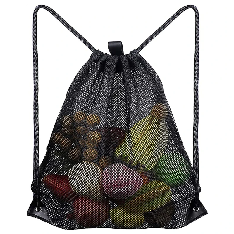 

Heavy Duty Mesh Drawstring Backpack Multifunction Ventilated Shoulder Bag for Soccer Gym Sports Equipment Storage Beach Rucksack