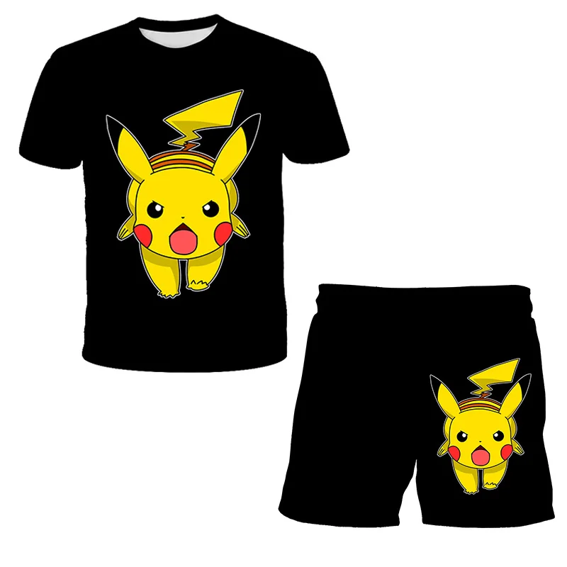 

Pokémon 2PC Children's Sets Boys Long Sleeves Outfits Clothing Kids Baby Boy Casual Tracksuits Clothes T shirt + Short pants