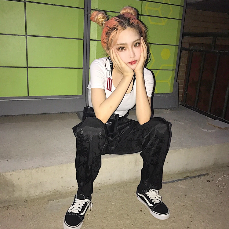 Брюки женские и мужские Woherb прямые широкие штаны с эластичным поясом принтом