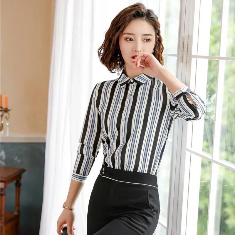 Блузка Женская Офисная в полоску с длинным рукавом | одежда