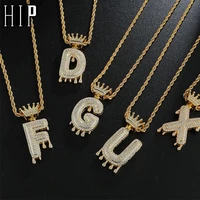hip hop iced out bling cubic a z drip crown zircon letters necklaces pendant chain for men jewelry