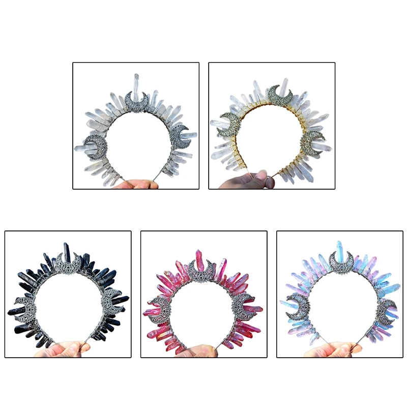 N7MF необработанный Кристальный кварц Ювелирная Тиара Оголовье с металлическим