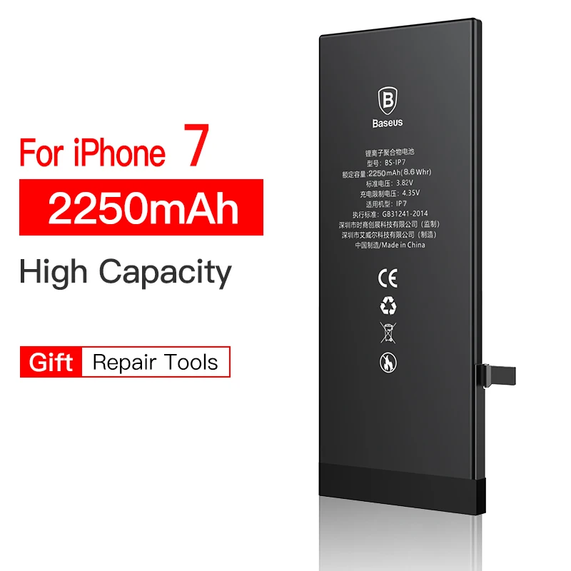 2250mAh For iP 7 Аккумулятор для мобильного телефона Baseus для iPhone 8, 7, 6, 6s s Plus, 5, 5S, 5c, 7 plus, 6 plus, сменный аккумулятор для iPhone7, iPhone6 - Цвет: 2250mAh For iP 7