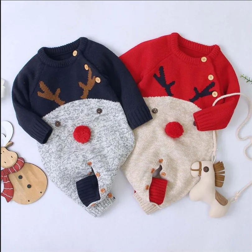 Трикотажный Детский комбинезон для малышей Рождественский с оленем