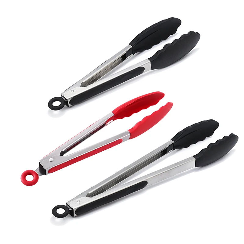 Силиконовые Щипцы 7 дюймов 9 12 термостойкие антипригарные кухонные щипцы для