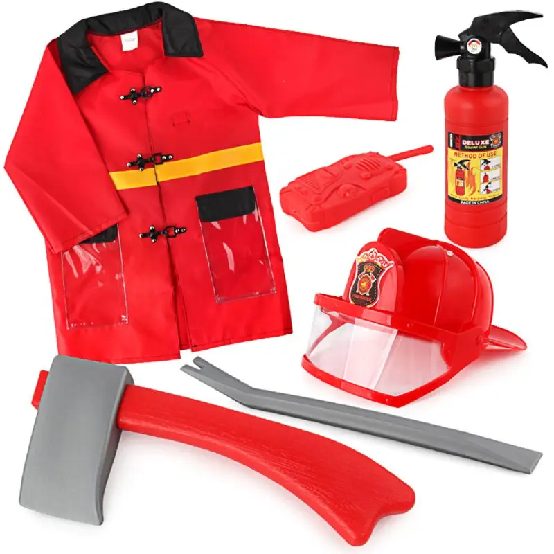 

4pcs/set Children Firefighter Fireman Cosplay Toys Kit Fire Extinguisher Intercom Axe Wrench Gifts For Kids