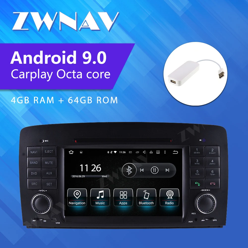 ZWNAV Android 9 4G + 64G Автомагнитола для Mercedes Benz R Class W251 R300 R350 R63 стандартная