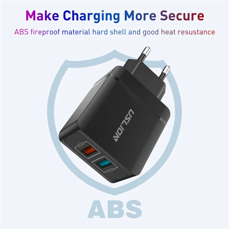 USLION 28W 3,0 двойное зарядное устройство USB QC 3,0 Быстрая зарядка ЕС вилка адаптер настенный мобильный телефон зарядное устройство для iPhone samsung Xiaomi huawei