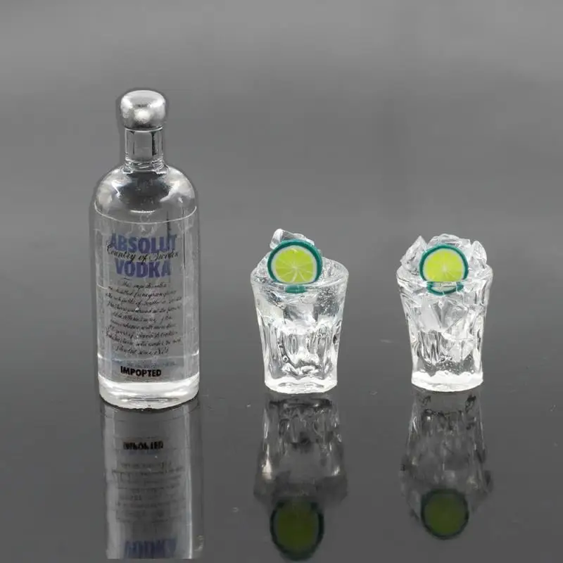 

1set 1/12 Doll House Miniature Resin Vodka Bottle Wine Glass Set Simulation Drink Model Toy Mini Decoration Dollhouse Accessorie