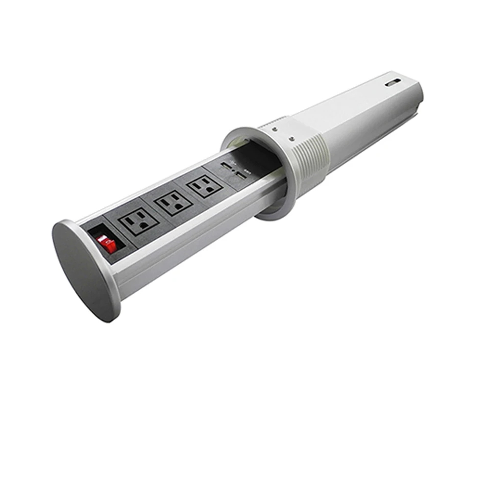 

Automatic pneumatic air spring tabletop pop up socket with 3 power, 2 USB Charging and 1 on-off switch table socket