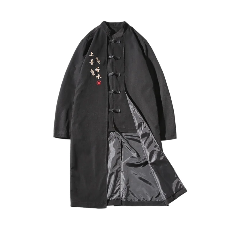 

2021 Spring New High Quality Long Coat Men's Long Hooded Cotton Coat Jacket Kanji Embroidery Brand Clothing