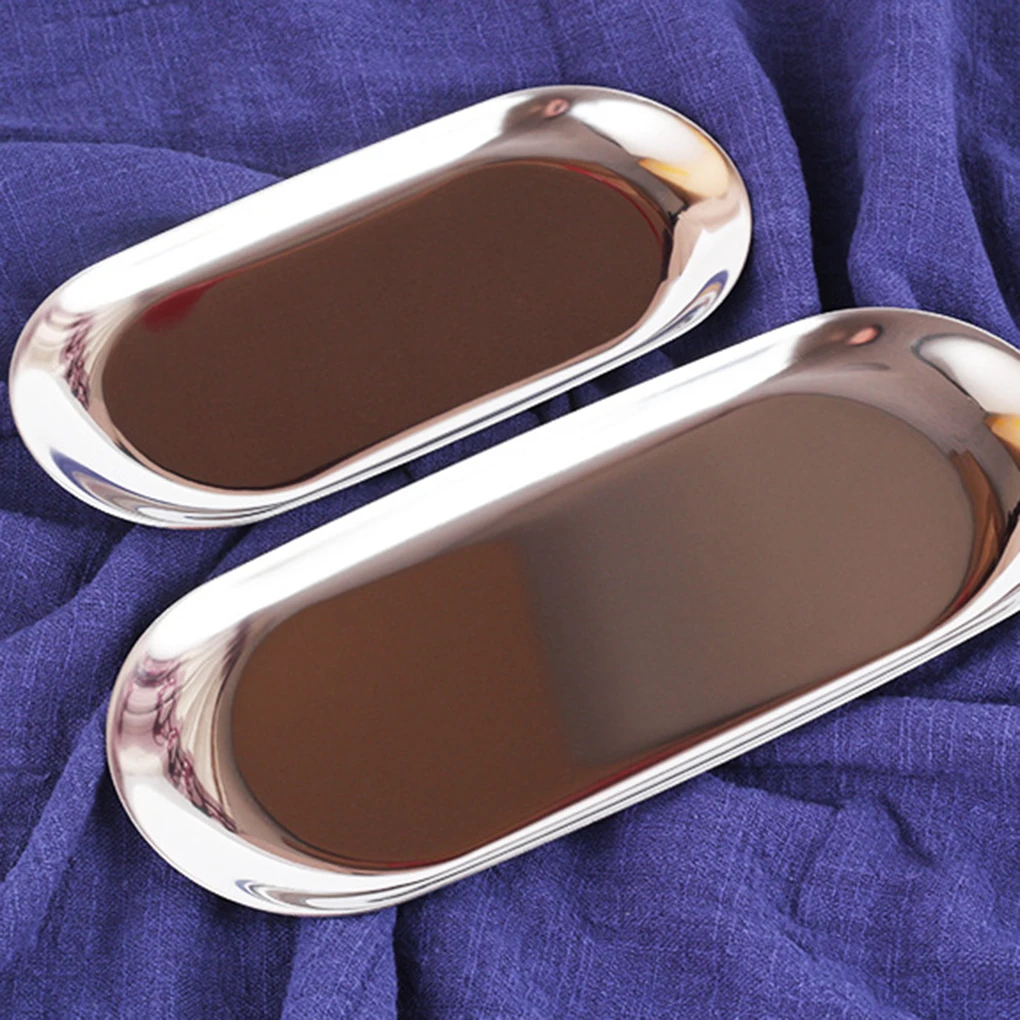 

Metal Storage Tray Towel Plate Oval Stainless Steel Jewelry Tray Small Items Dessert Dish Plate Decorative Article